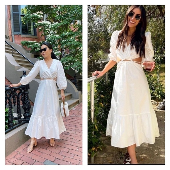 ASTR White Cutout Surplice Midi Dress Puff Sleeve Resort Vacation L NWT - Picture 8 of 14